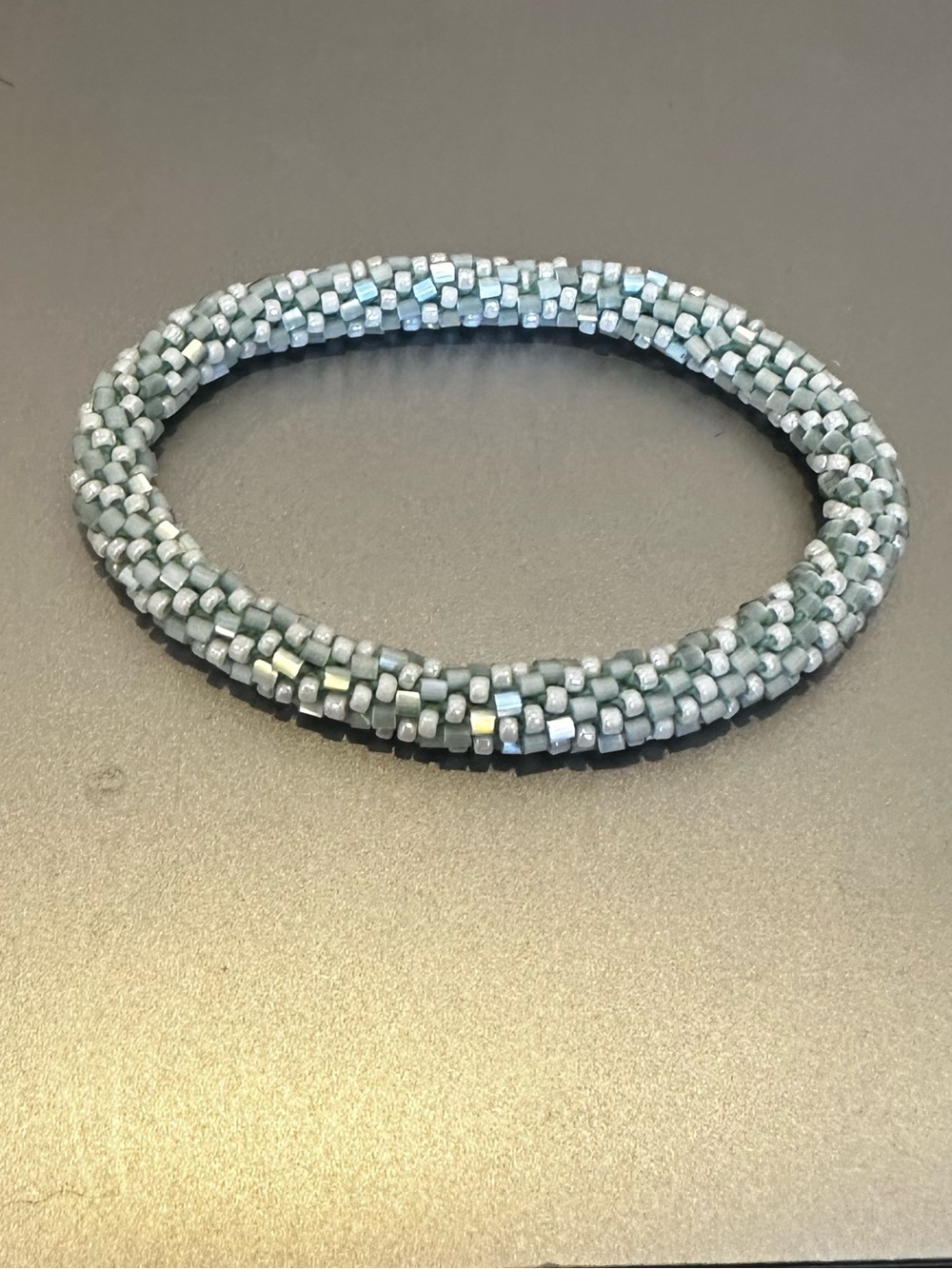 Lily and Laura Pale Blue and White Pattern Beaded Bracelet